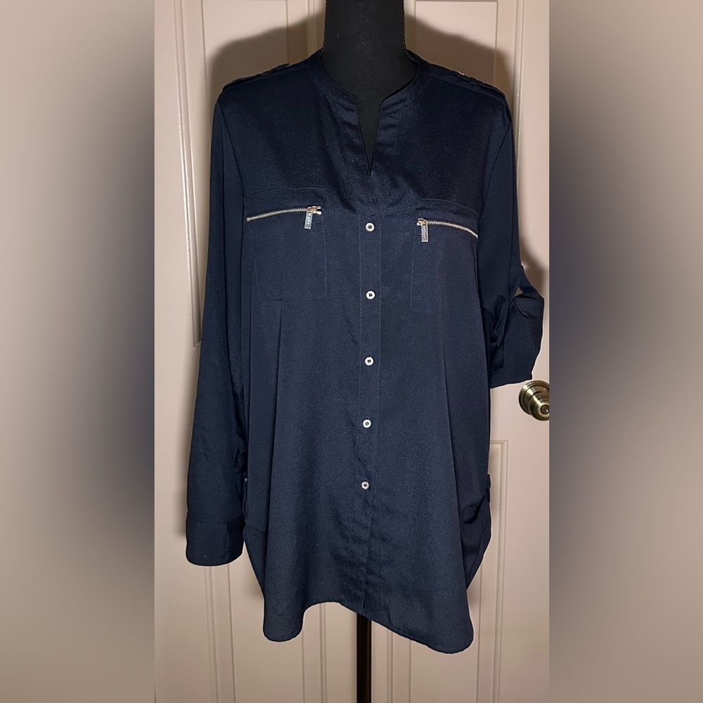 Women's Navy Button-Up Top